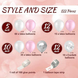 122PCS Pink Silver White Balloon Arch Kit with Confetti Balloons for Winter Party Decor