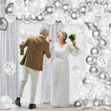 137PCS White Silver Balloon Arch Kit with Sequin Backdrop for Winter Party Decorations