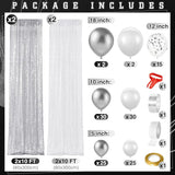 137PCS White Silver Balloon Arch Kit with Sequin Backdrop for Winter Party Decorations