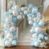 Blue White Balloon Arch Kit with Double Stuffed Balloons and Bows for Winter Party