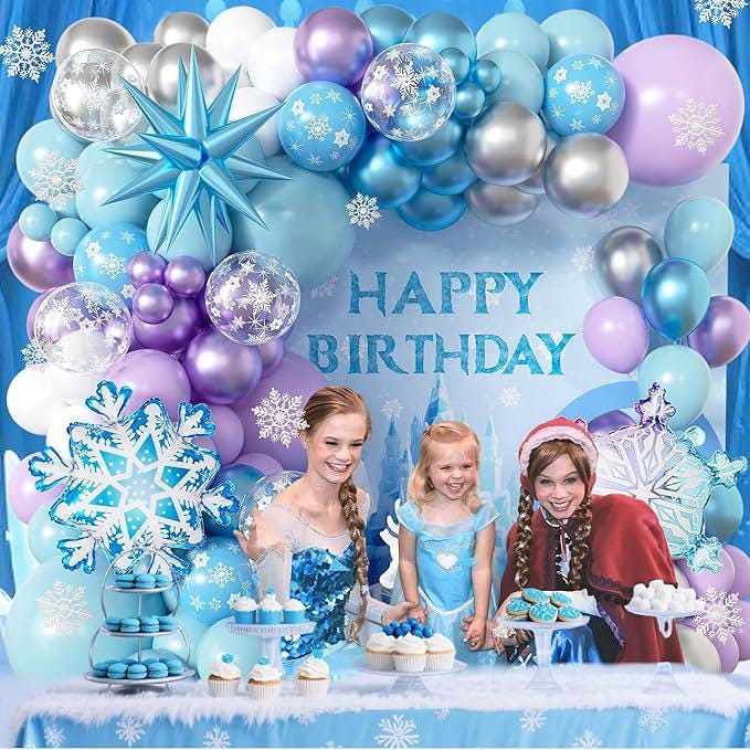 Frozen Balloon Arch Kit with Blue, Purple, White Balloons for Girls Winter Birthday Party