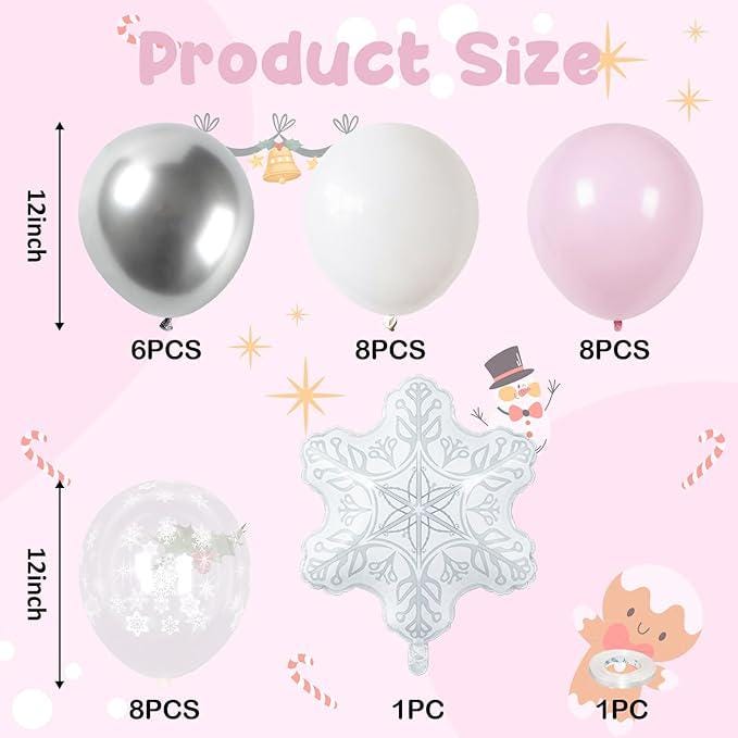 Pink White Silver Snowflake Balloon Kit for Winter Wonderland Girls Party Decor