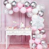 Pink White Silver Snowflake Balloon Kit for Winter Wonderland Girls Party Decor