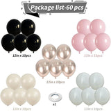 60PCS Black Pink Balloons with Metallic Gold for Boho Birthday Baby Shower Party Decor