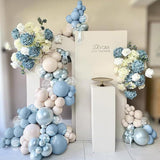 Dusty Blue Double Stuffed Balloons with Pearl White Clear for Winter Wonderland Party