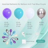 127PCS Teal Blue Purple White Balloon Arch Kit for Mermaid Princess Winter Birthday Party