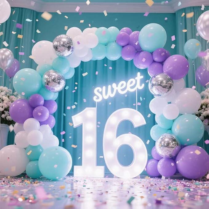 127PCS Teal Blue Purple White Balloon Arch Kit for Mermaid Princess Winter Birthday Party