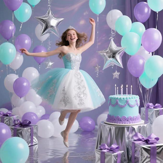 127PCS Teal Blue Purple White Balloon Arch Kit for Mermaid Princess Winter Birthday Party