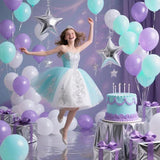 127PCS Teal Blue Purple White Balloon Arch Kit for Mermaid Princess Winter Birthday Party