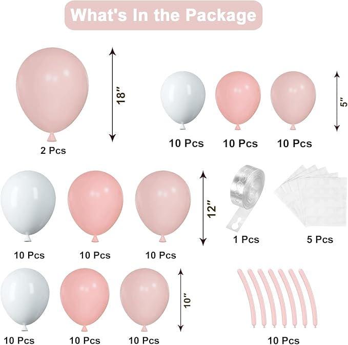 102PCS Pink White Balloon Arch Kit with Bow Balloons for Birthday and Party Decorations