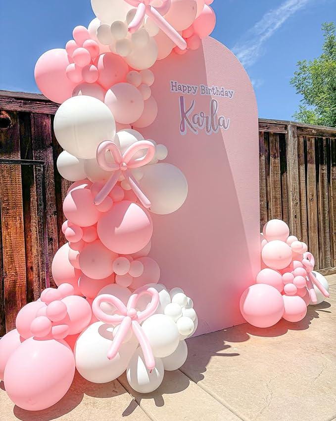 102PCS Pink White Balloon Arch Kit with Bow Balloons for Birthday and Party Decorations