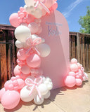 102PCS Pink White Balloon Arch Kit with Bow Balloons for Birthday and Party Decorations