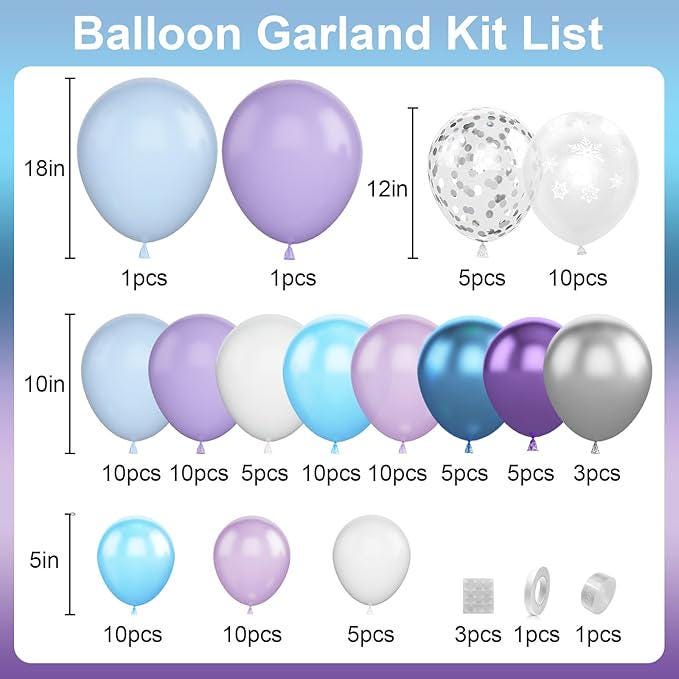 Purple Blue Snowflake Balloon Arch Kit with Silver Confetti for Winter Parties
