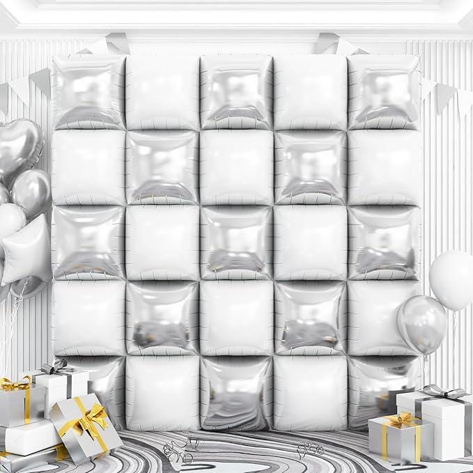 White Silver Square Foil Balloon Wall Tunnel Backdrop Kit for Party Decor