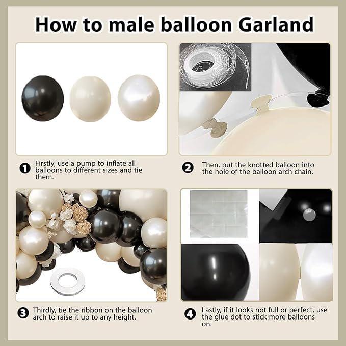 Black & White Balloon Arch Kit with Pearl Cream Beige Balloons for Weddings