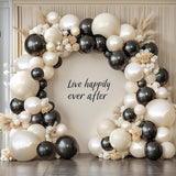 Black & White Balloon Arch Kit with Pearl Cream Beige Balloons for Weddings