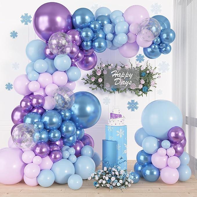 150PCS Blue Purple Frozen Balloon Arch Kit for Birthday Winter Wonderland Party
