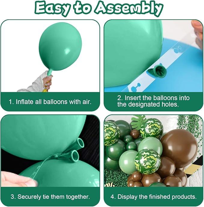 Dinosaur Balloon Arch Kit with Green Brown Forest Print Balloons for Boys Party
