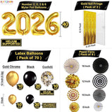 Black Gold New Year 2026 Balloon Arch Kit with Fringe Curtain Party Decor