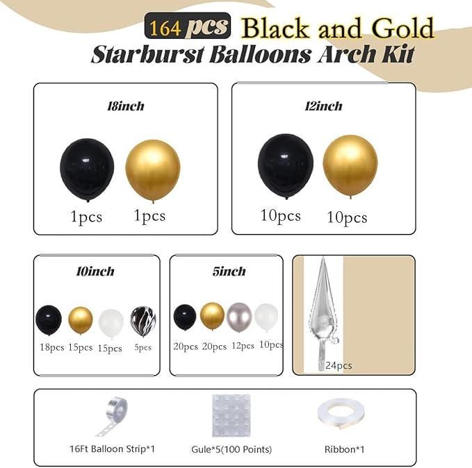 Black Gold New Year 2026 Balloon Garland Arch Kit with Star Balloons Party Decor