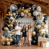 Black Gold Silver Balloon Garland Arch Kit with Star Balloons Party Decor