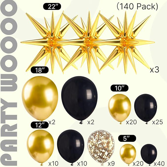 Black Gold Balloon Garland Arch Kit 140pcs Star Balloons for Birthday Party Decor