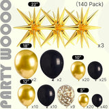Black Gold Balloon Garland Arch Kit 140pcs Star Balloons for Birthday Party Decor
