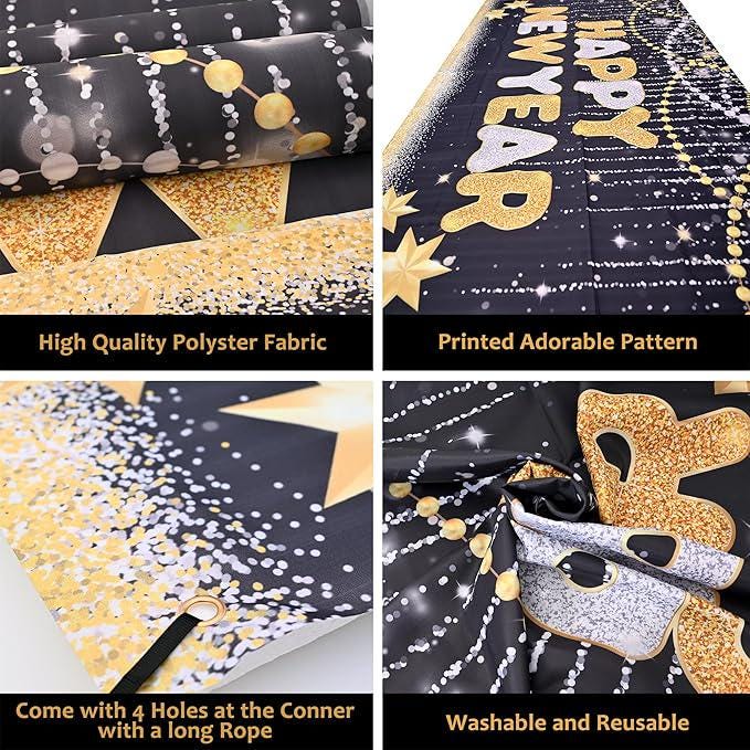 Gold Black New Year 2026 Party Kit 44pcs Banner Balloon Numbers Decor