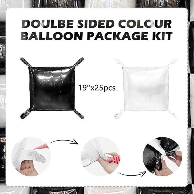 Black White Foil Balloon Wall 25pcs Double Sided Arch Kit Party Decor