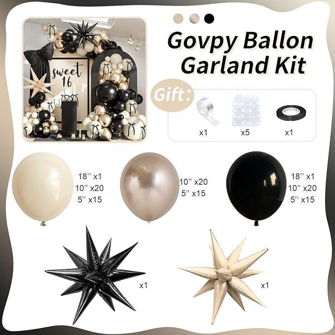 Black White Gold Balloon Garland Arch Kit 115pcs Star Balloons Party Decor
