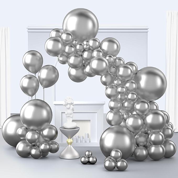 Metallic Silver Balloon Garland Arch Kit 150pcs Chrome Balloons Party Decor