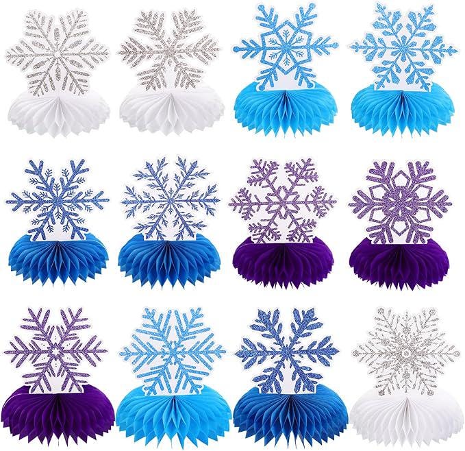 Snowflake Honeycomb Table Centerpieces 12pcs for Winter Wonderland Party Decor