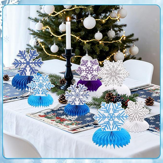 Snowflake Honeycomb Table Centerpieces 12pcs for Winter Wonderland Party Decor