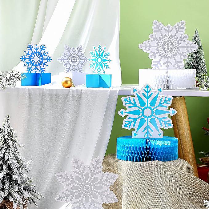 Winter Snowflake Table Centerpieces 12pcs 3D Honeycomb Decorations for Party