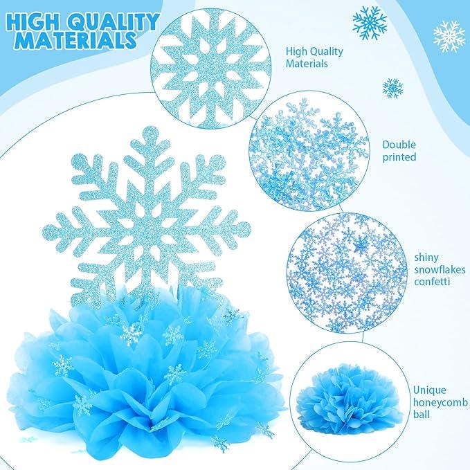 Snowflake Winter Table Centerpieces 12 Sets 25pcs Double-Sided Honeycomb Party Decor