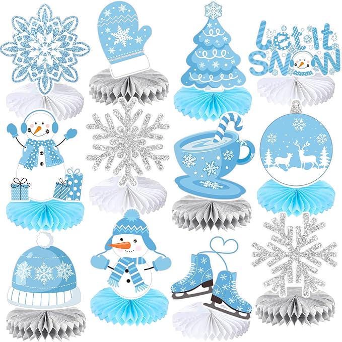Winter Honeycomb Table Centerpieces 12pcs Snowflake Decorations for Party