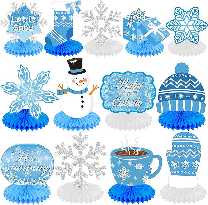 Winter Party Table Centerpieces 13pcs Snowflake Snowman Decorations for Birthday Party