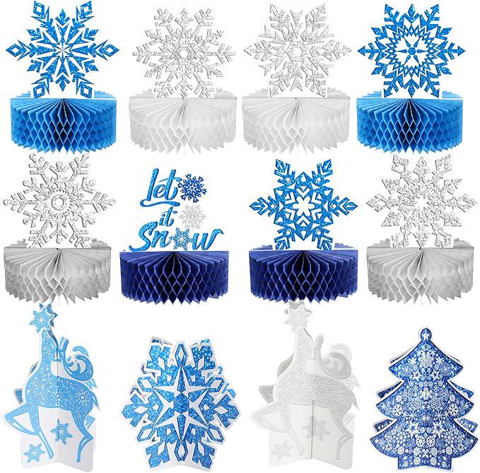 Winter Wonderland Table Centerpieces 12pcs Blue White Snowflake Decorations for Party