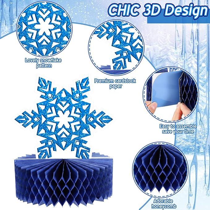 Winter Wonderland Table Centerpieces 12pcs Blue White Snowflake Decorations for Party