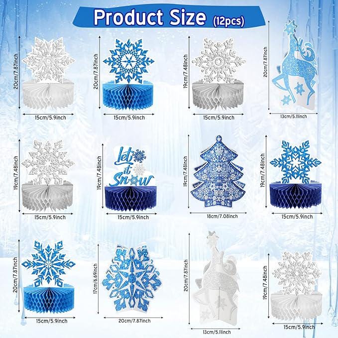 Winter Wonderland Table Centerpieces 12pcs Blue White Snowflake Decorations for Party