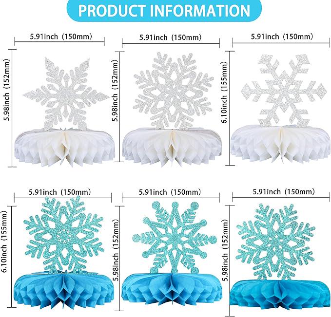 Snowflake Honeycomb Table Centerpieces 6pcs Blue Silver Decorations for Winter Party