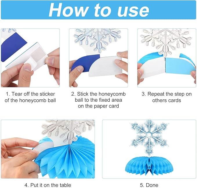 Frozen Winter Wonderland Table Centerpieces 8pcs Snowflake Honeycomb Party Decorations