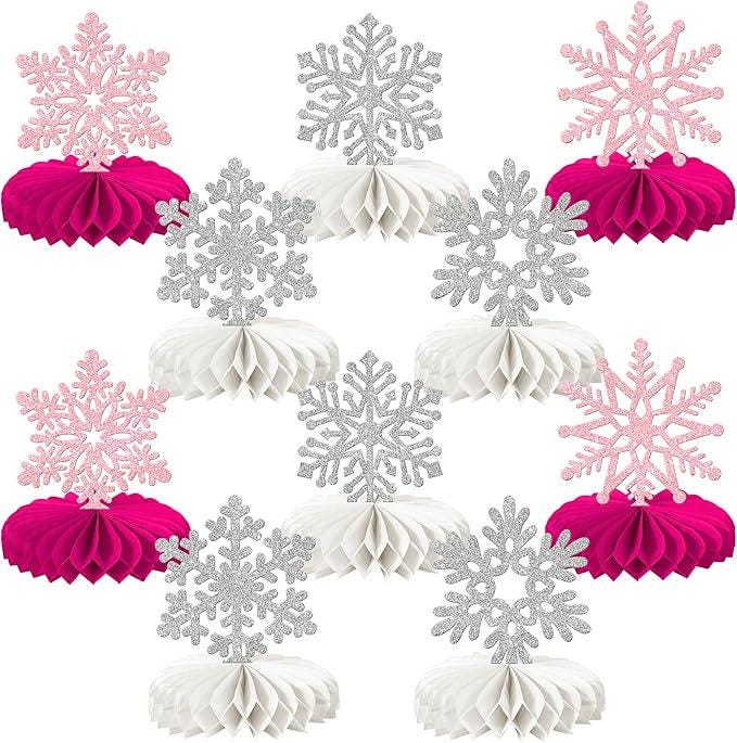 Frozen Winter Wonderland Table Centerpieces 10pcs Silver Pink Snowflake Party Decor