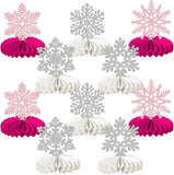 Frozen Winter Wonderland Table Centerpieces 10pcs Silver Pink Snowflake Party Decor