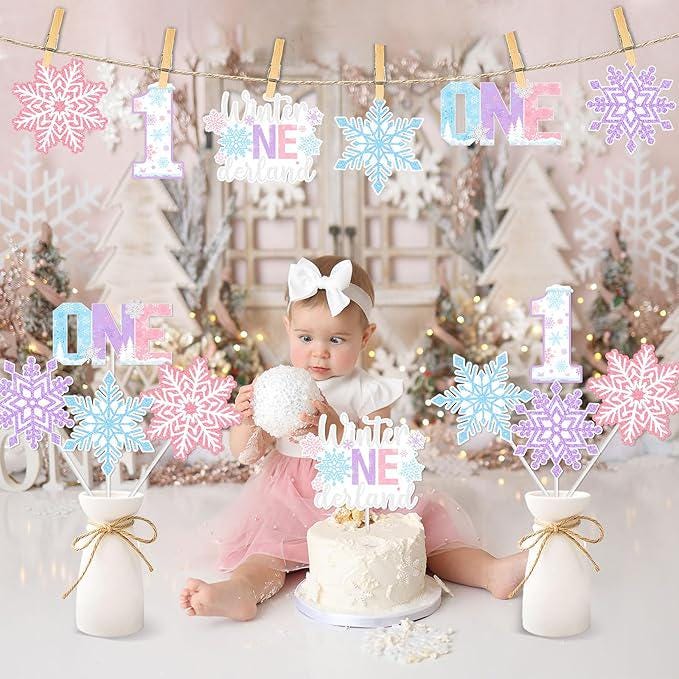 Winter Onederland 1st Birthday Centerpiece Sticks 24pcs Snowflake Table Decorations Girl