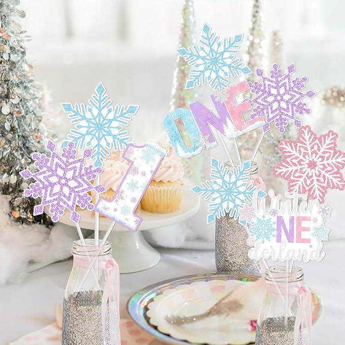 Winter Onederland 1st Birthday Centerpiece Sticks 24pcs Snowflake Table Decorations Girl