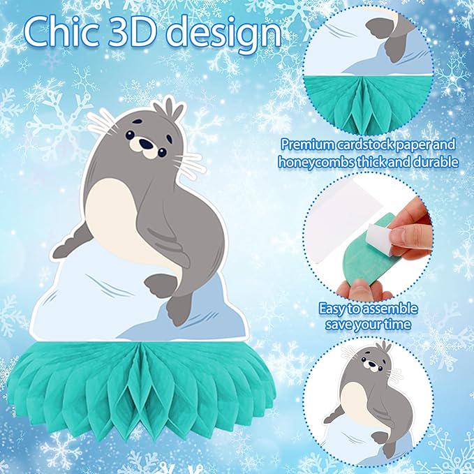 Penguin Arctic Animal Table Centerpieces 12pcs Honeycomb Winter Party Decorations