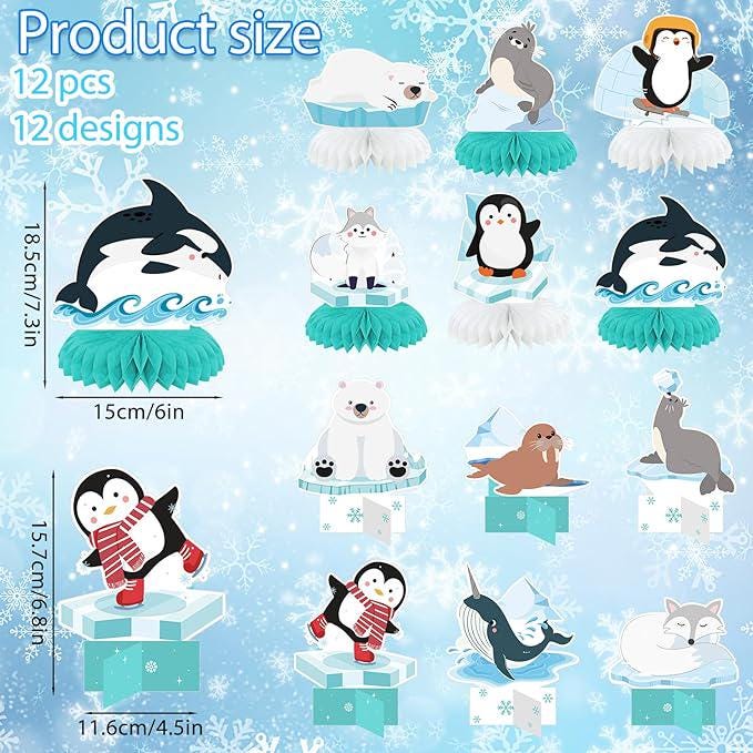 Penguin Arctic Animal Table Centerpieces 12pcs Honeycomb Winter Party Decorations