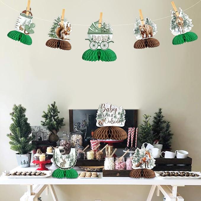 Winter Woodland Baby Shower Table Centerpieces 8pcs Honeycomb Wild Animal Decorations