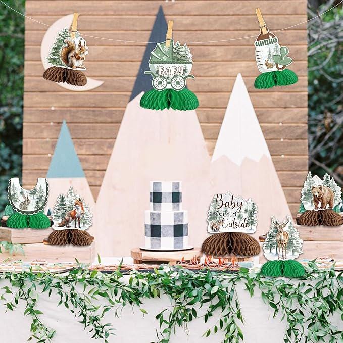 Winter Woodland Baby Shower Table Centerpieces 8pcs Honeycomb Wild Animal Decorations